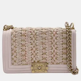 Light Pink Beige Gold Cotton Leather Boy Bag