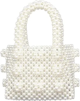 Miuco Womens Beaded Handbags Handmade Weave Crystal Pearl Mini Bags Wedding clutch