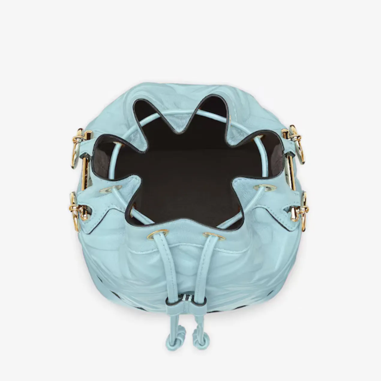 MON TRESOR LEATHER MINI BUCKET BAG WITH FF MOTIF - LIGHT BLUE