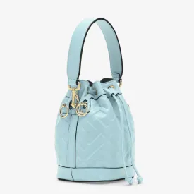 MON TRESOR LEATHER MINI BUCKET BAG WITH FF MOTIF - LIGHT BLUE