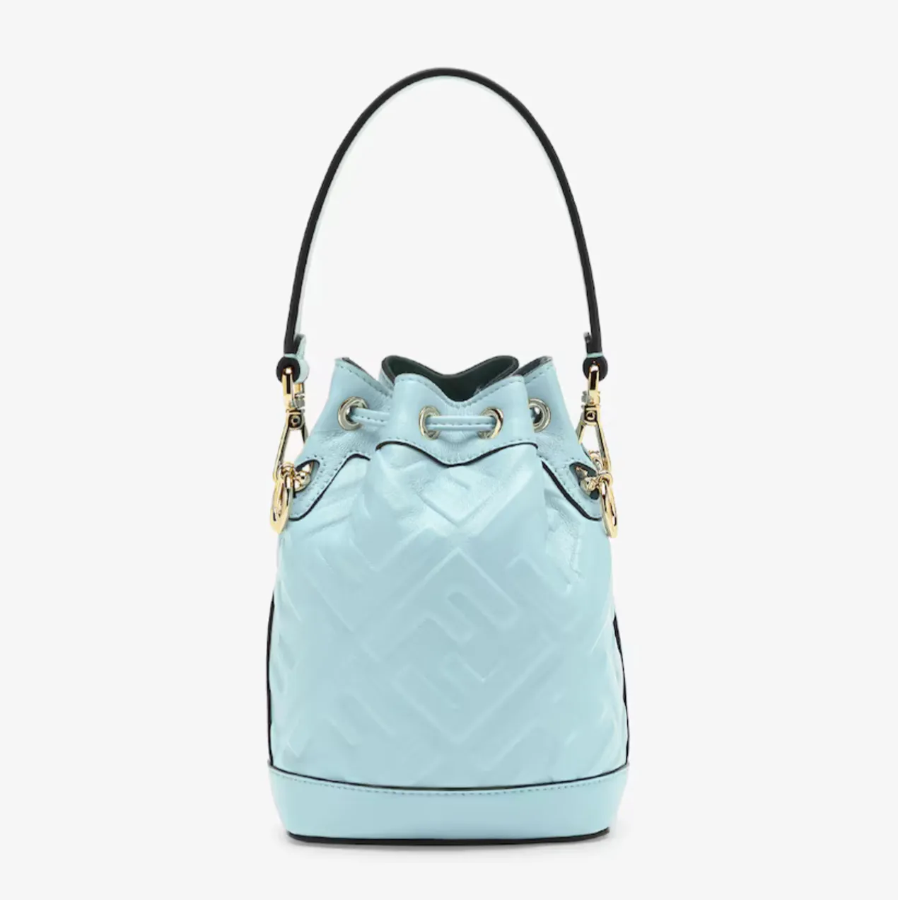 MON TRESOR LEATHER MINI BUCKET BAG WITH FF MOTIF - LIGHT BLUE