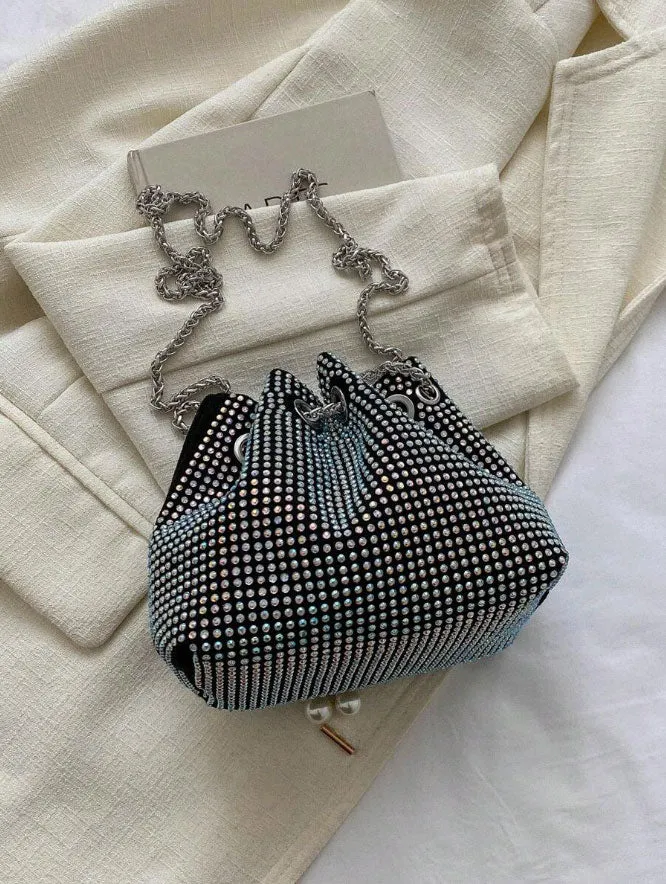 Multi-Color Sparkling Rhinestone Drawstring Bucket Bag