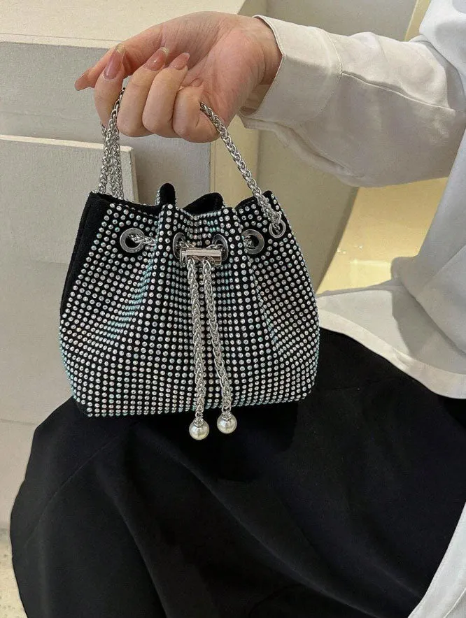 Multi-Color Sparkling Rhinestone Drawstring Bucket Bag