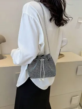 Multi-Color Sparkling Rhinestone Drawstring Bucket Bag