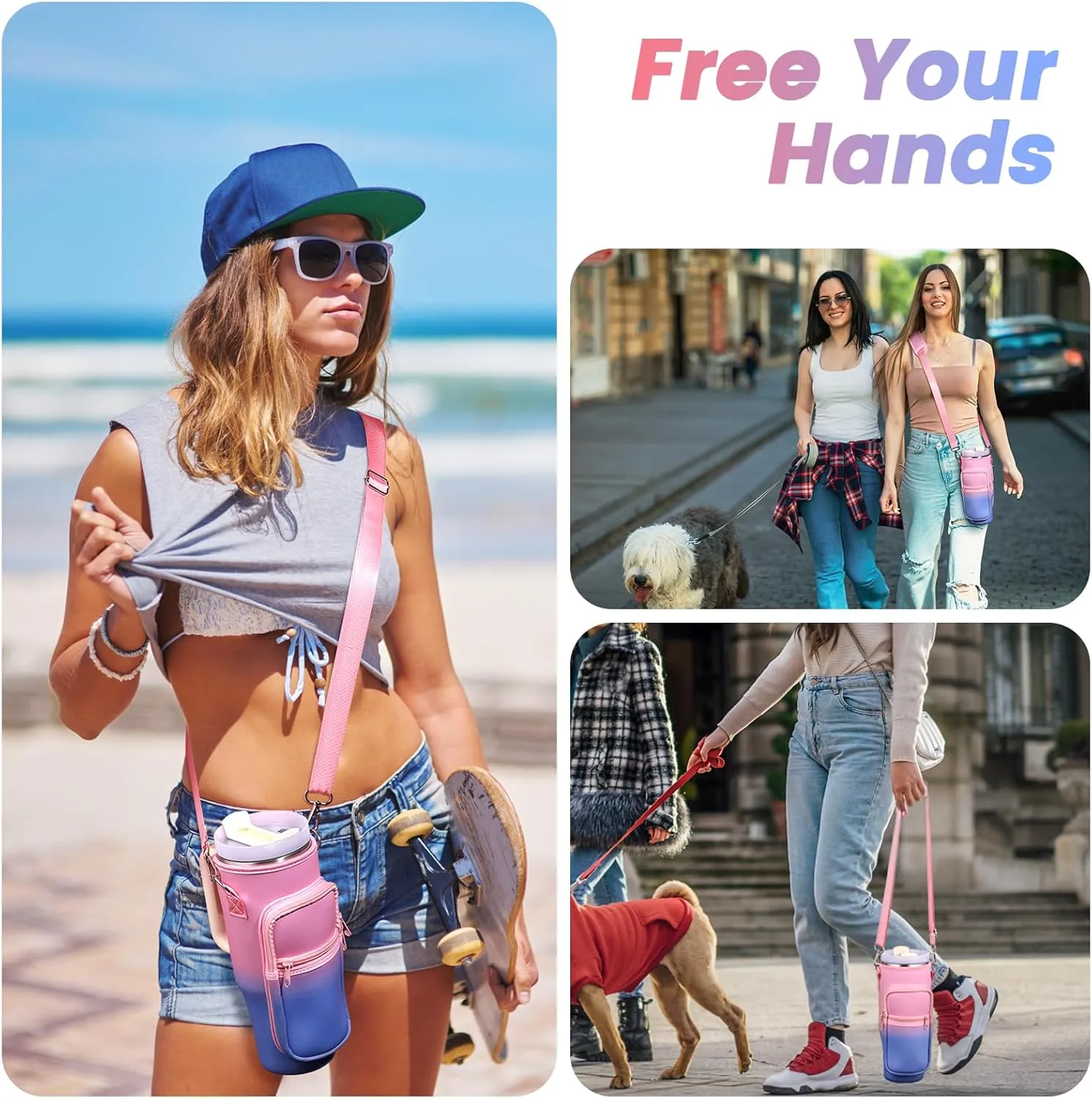 OUTXE Water Bottle Carrier Bag for 30 oz 40 oz Stanley Tumbler with Handle, Water Bottle Holder with Strap& Phone Pocket, Stanley Cup Accessories for Walking, Outdoor, Gym