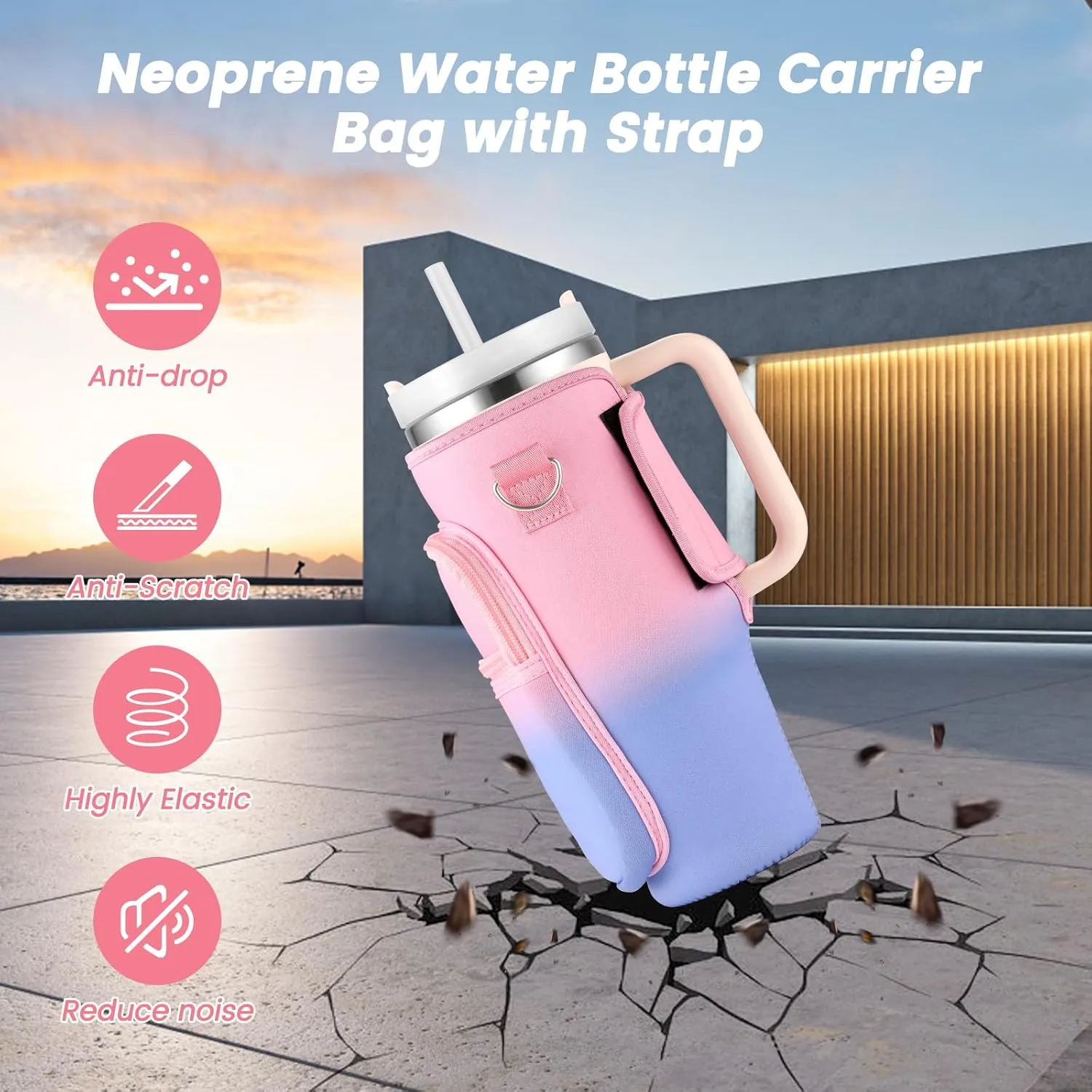 OUTXE Water Bottle Carrier Bag for 30 oz 40 oz Stanley Tumbler with Handle, Water Bottle Holder with Strap& Phone Pocket, Stanley Cup Accessories for Walking, Outdoor, Gym
