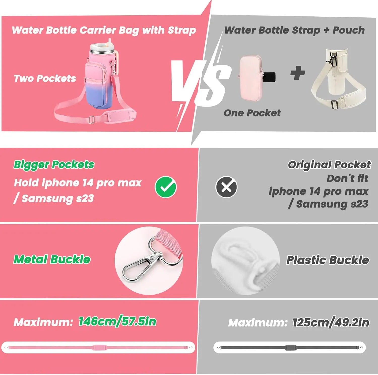 OUTXE Water Bottle Carrier Bag for 30 oz 40 oz Stanley Tumbler with Handle, Water Bottle Holder with Strap& Phone Pocket, Stanley Cup Accessories for Walking, Outdoor, Gym