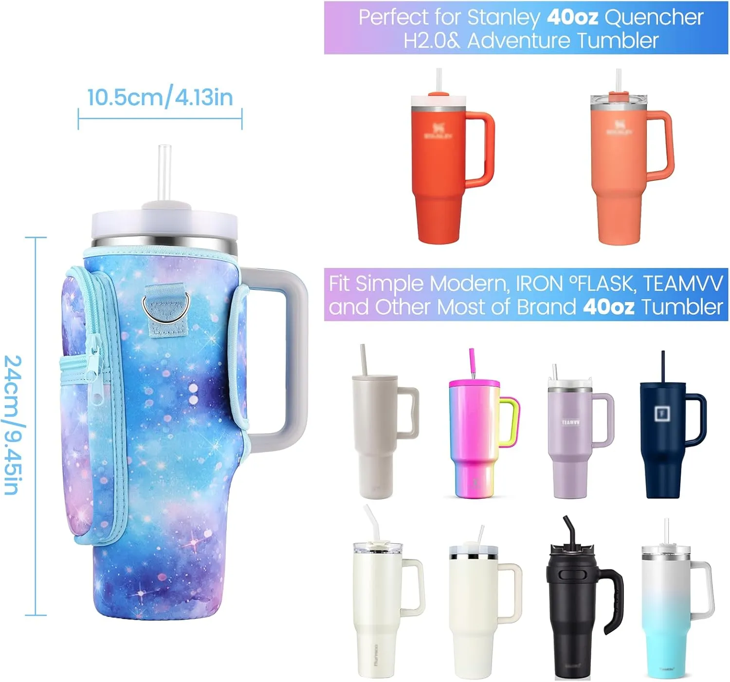 OUTXE Water Bottle Carrier Bag for 30 oz 40 oz Stanley Tumbler with Handle, Water Bottle Holder with Strap& Phone Pocket, Stanley Cup Accessories for Walking, Outdoor, Gym