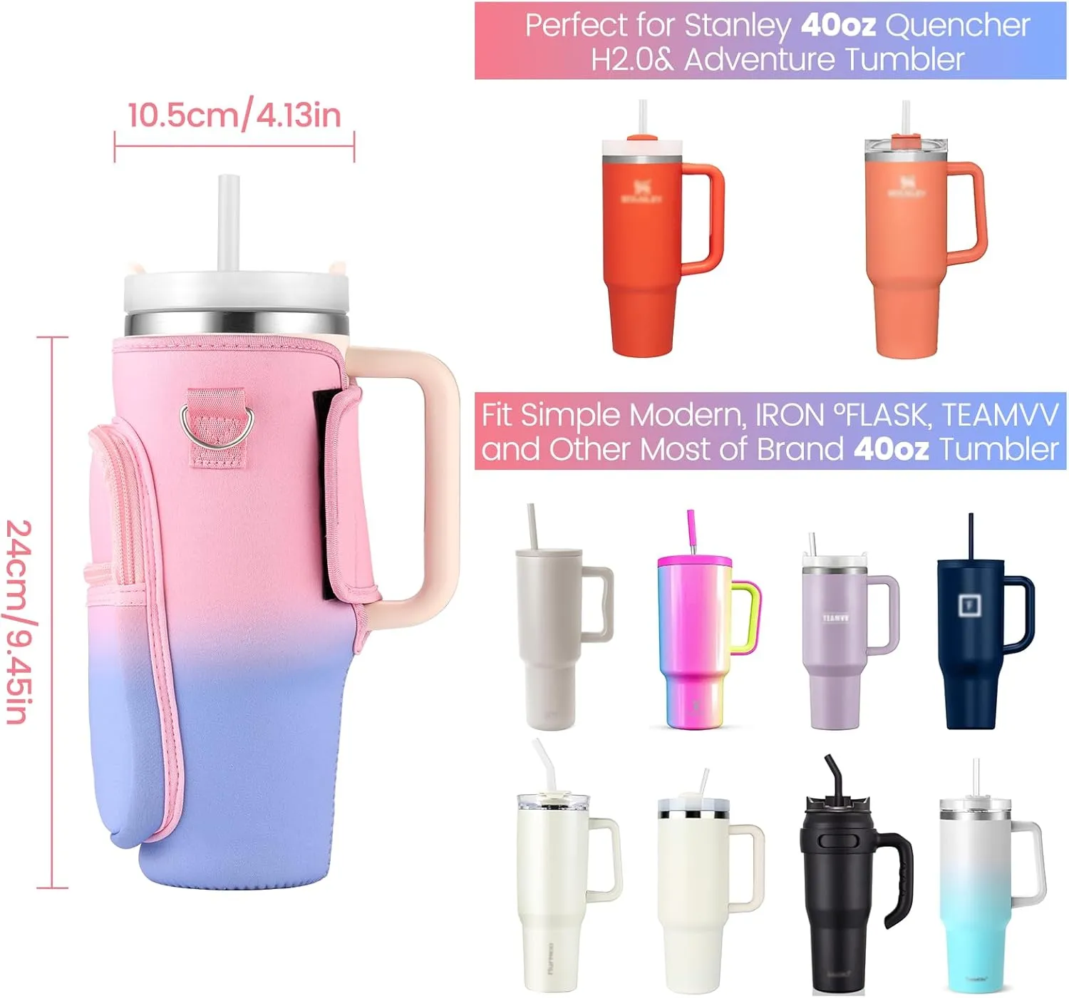 OUTXE Water Bottle Carrier Bag for 30 oz 40 oz Stanley Tumbler with Handle, Water Bottle Holder with Strap& Phone Pocket, Stanley Cup Accessories for Walking, Outdoor, Gym