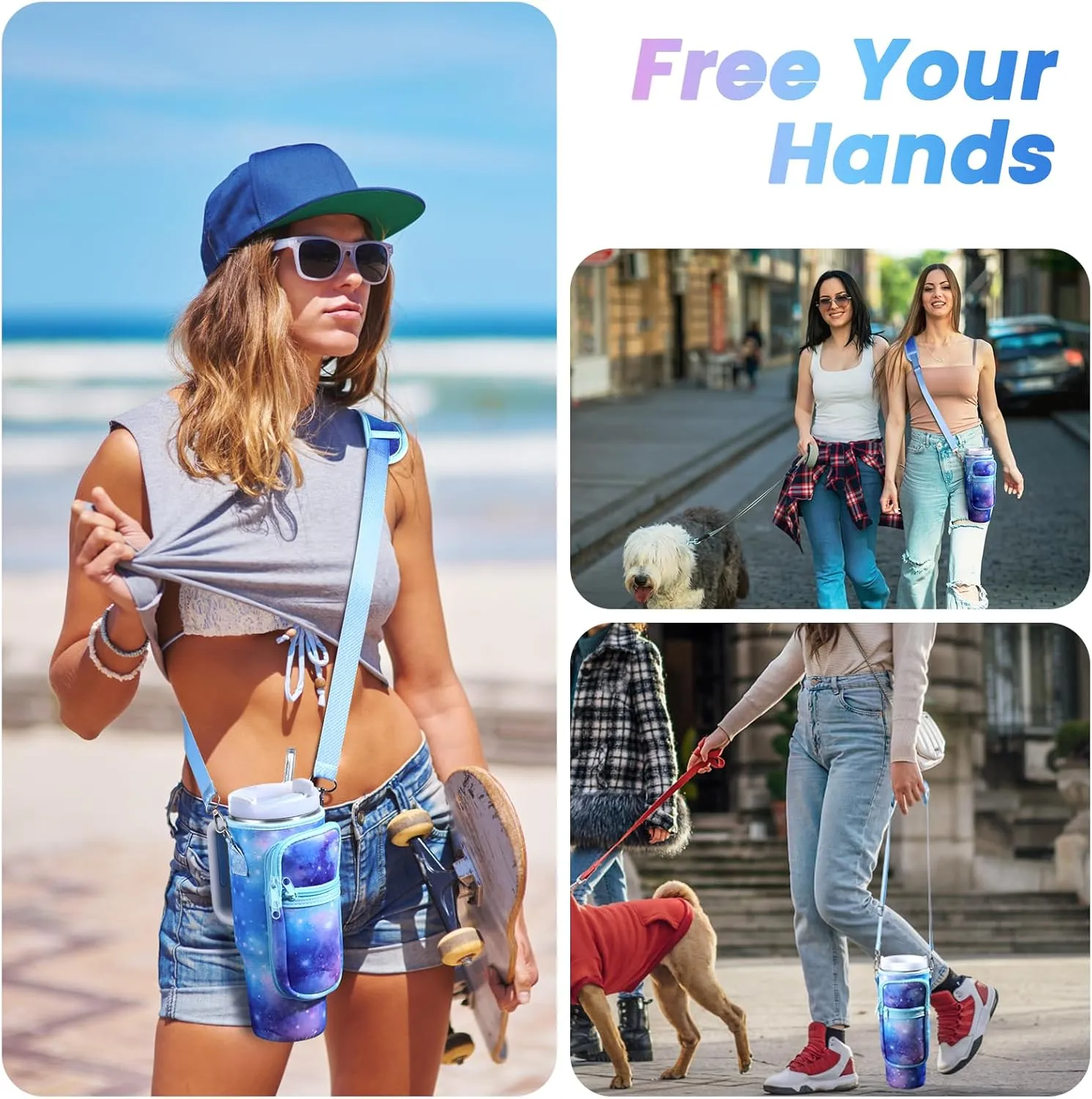OUTXE Water Bottle Carrier Bag for 30 oz 40 oz Stanley Tumbler with Handle, Water Bottle Holder with Strap& Phone Pocket, Stanley Cup Accessories for Walking, Outdoor, Gym