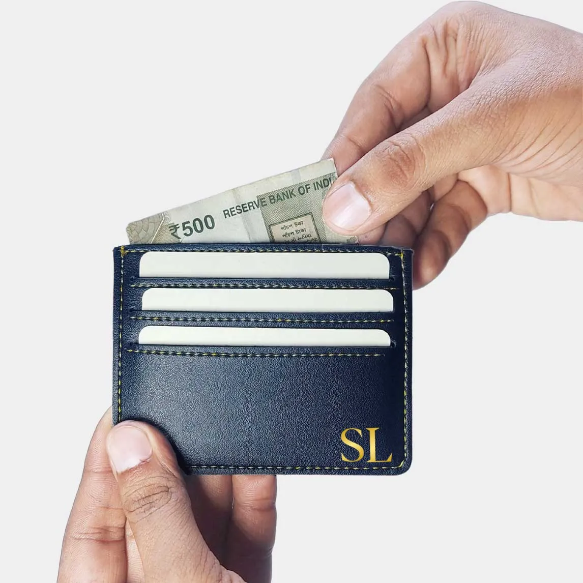 Personalised Credit Card Wallet Holder With Add Initials - Black