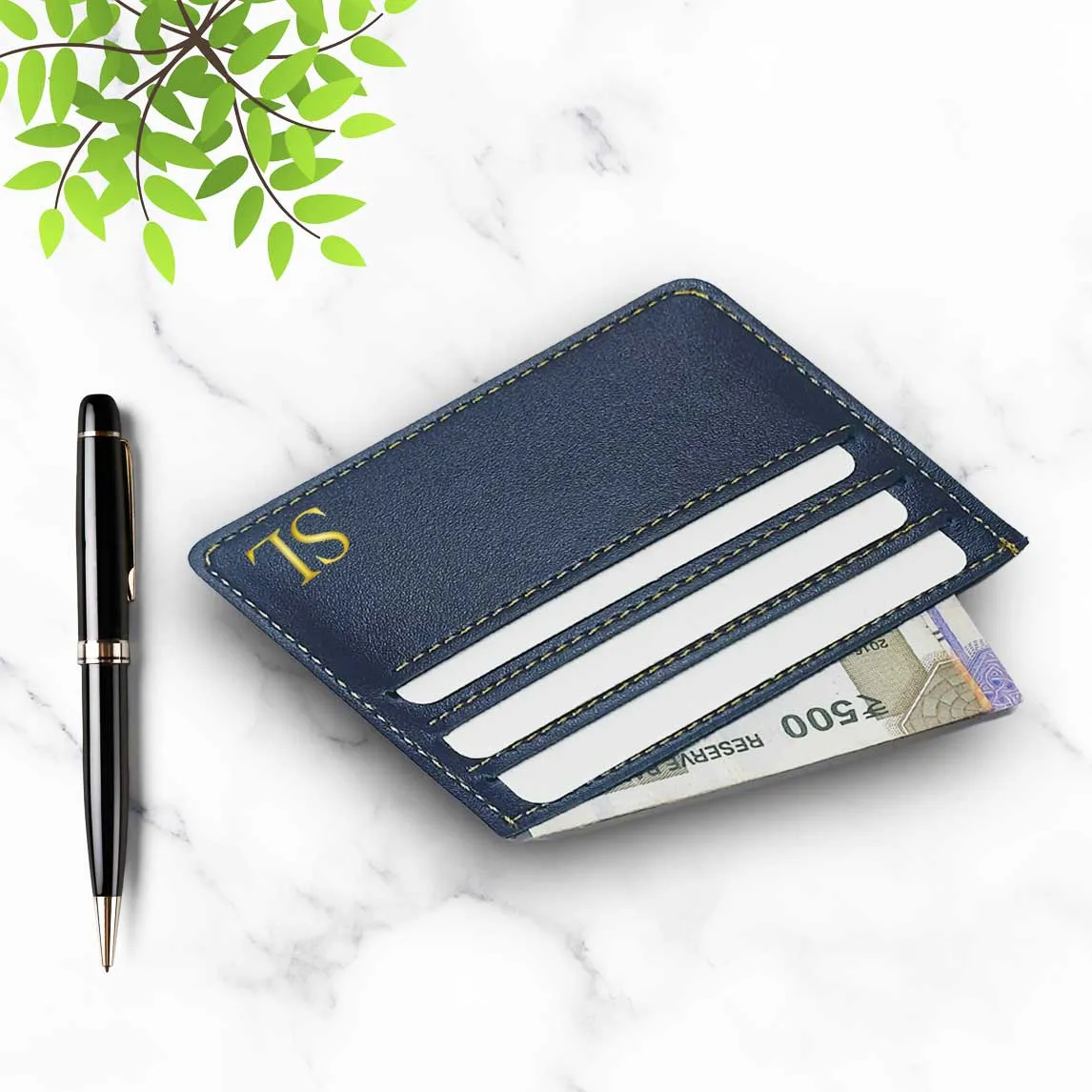 Personalised Credit Card Wallet Holder With Add Initials - Black