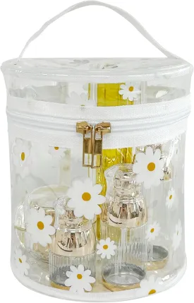 Printed Flowers Clear Cylinder Travel Makeup Bag,Portable Waterproof Pouch with Handle Ideal for Women and Girl (Daisy (D1049-1))