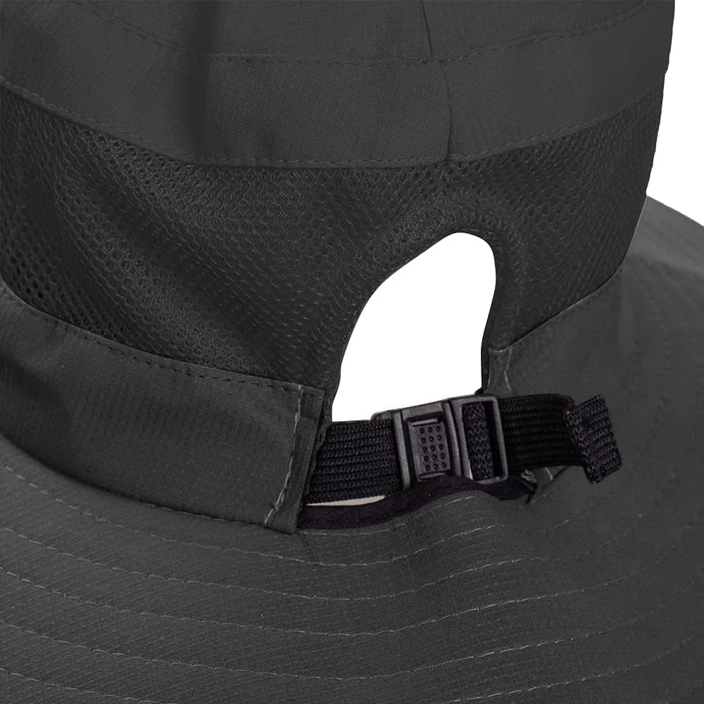 Rosoz Ponytail Sun Bucket Hats for Women UV Protection Foldable Mesh Wide Brim Hiking Beach Fishing Summer Safari