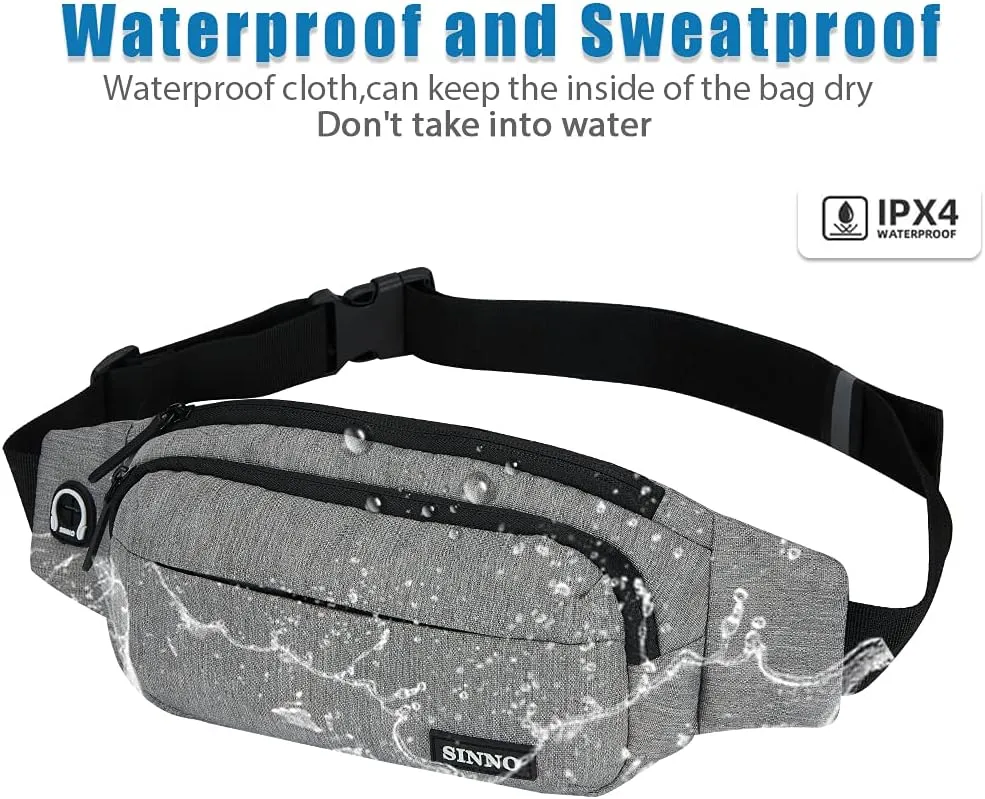 SINNO Large Crossbody Fanny Pack for Women Men Belt Bag With 4-Zipper Pockets for Travel Running Hiking Workout Dog Walking Outdoors Sport Fishing Waist Pack Bag Carrying All Phones