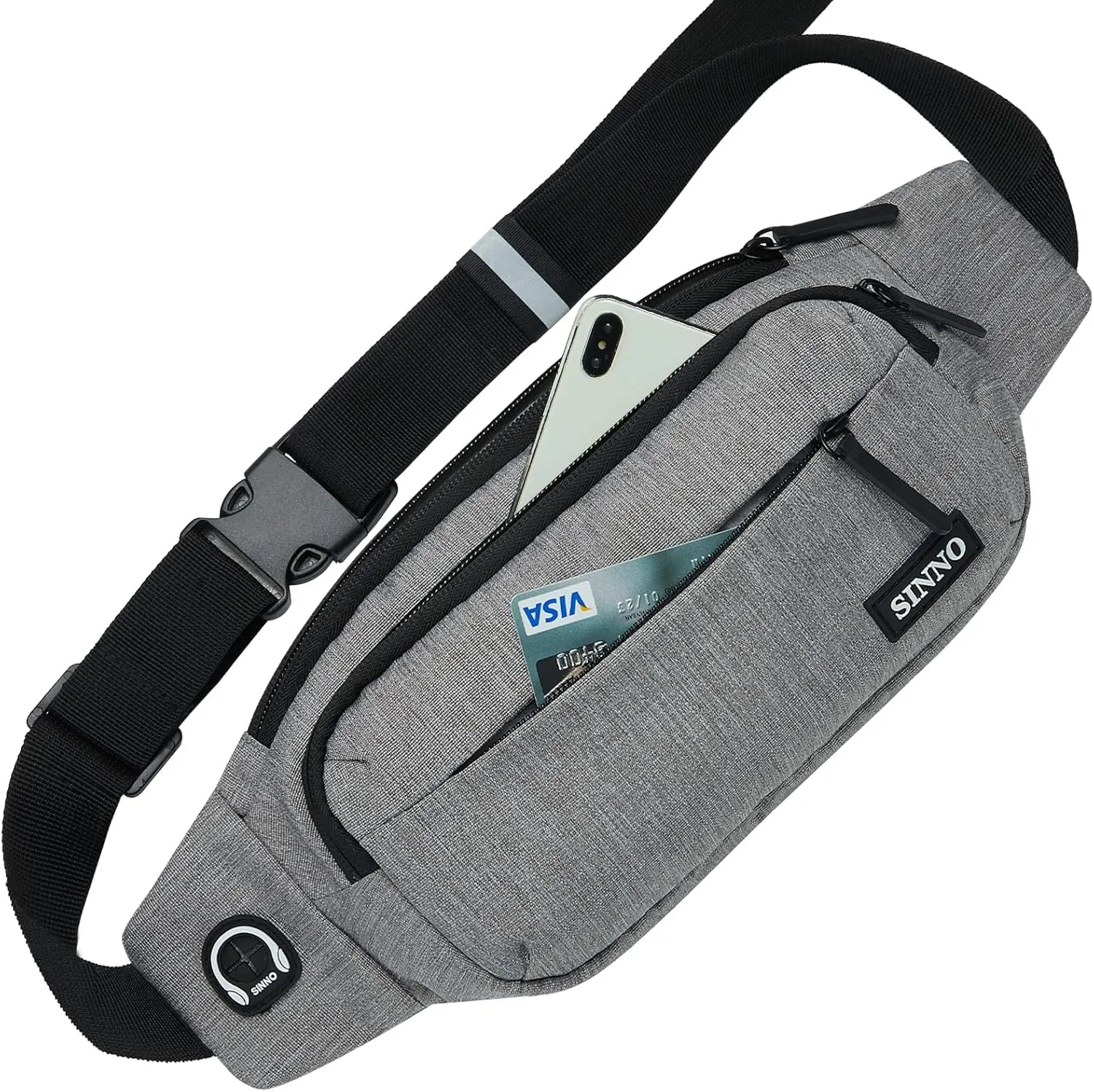 SINNO Large Crossbody Fanny Pack for Women Men Belt Bag With 4-Zipper Pockets for Travel Running Hiking Workout Dog Walking Outdoors Sport Fishing Waist Pack Bag Carrying All Phones