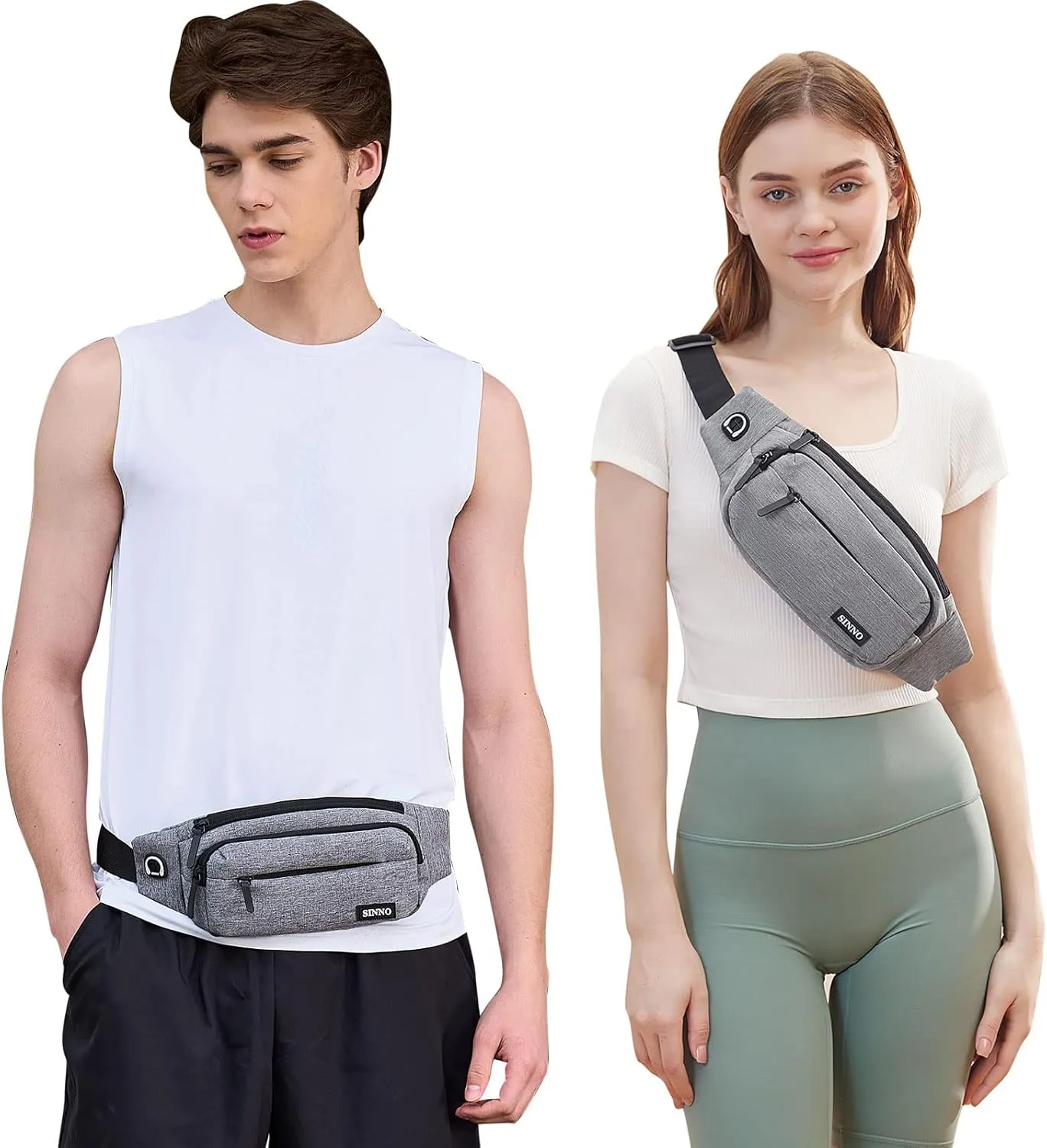 SINNO Large Crossbody Fanny Pack for Women Men Belt Bag With 4-Zipper Pockets for Travel Running Hiking Workout Dog Walking Outdoors Sport Fishing Waist Pack Bag Carrying All Phones