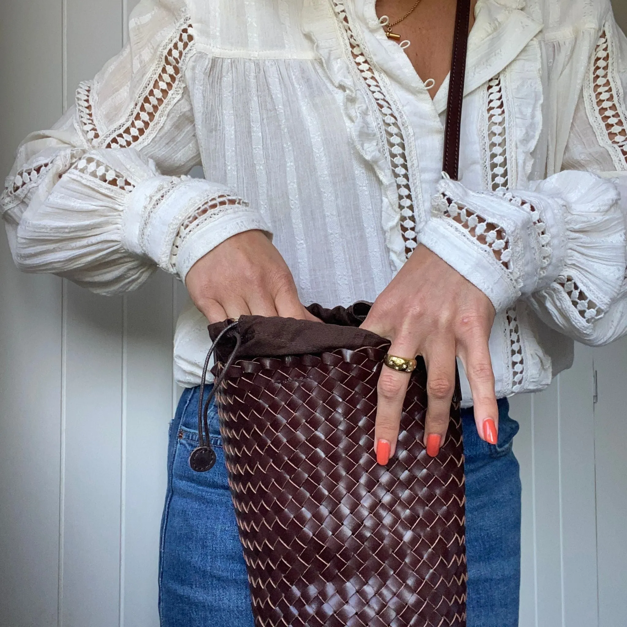 The Woven Leather Bucket Bag