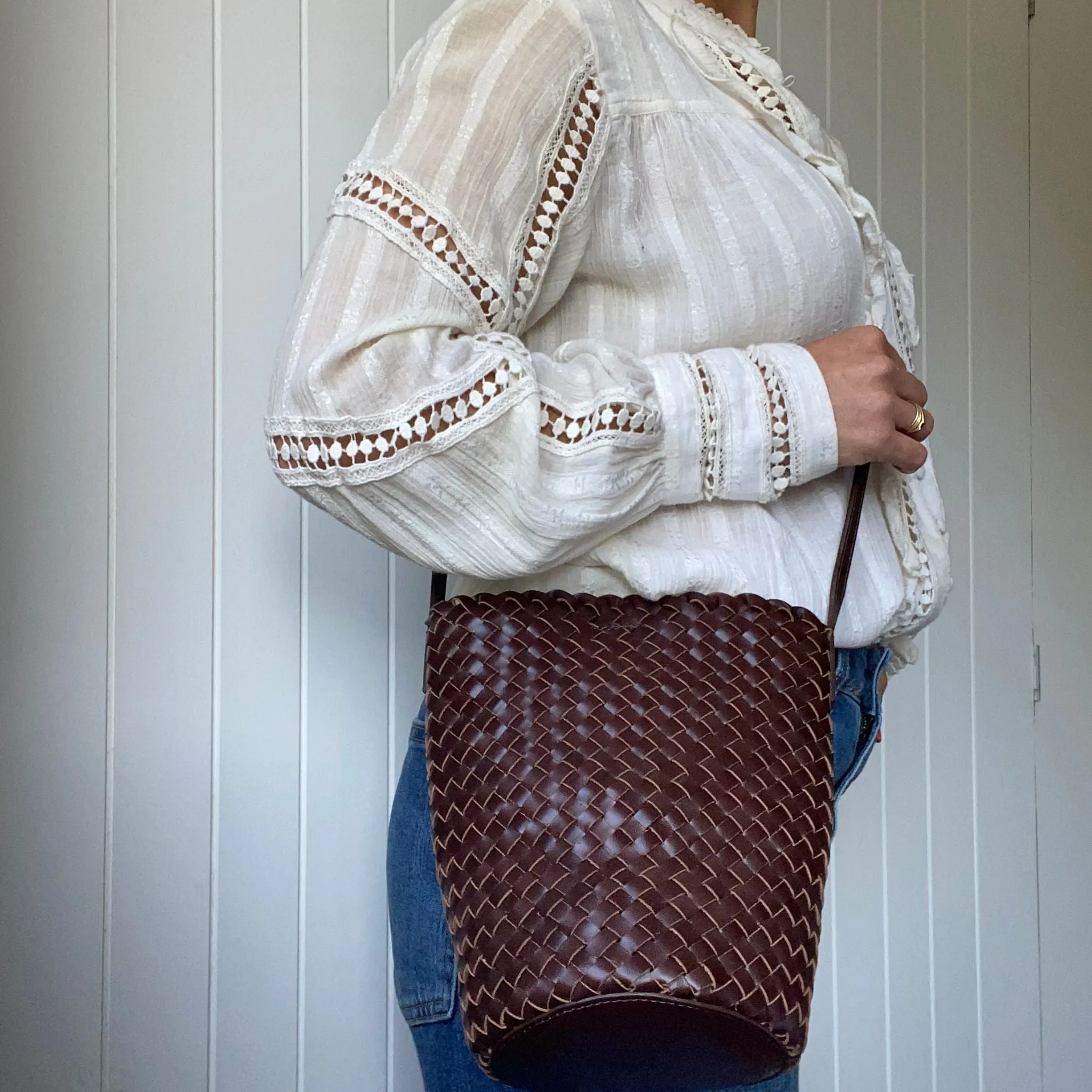 The Woven Leather Bucket Bag