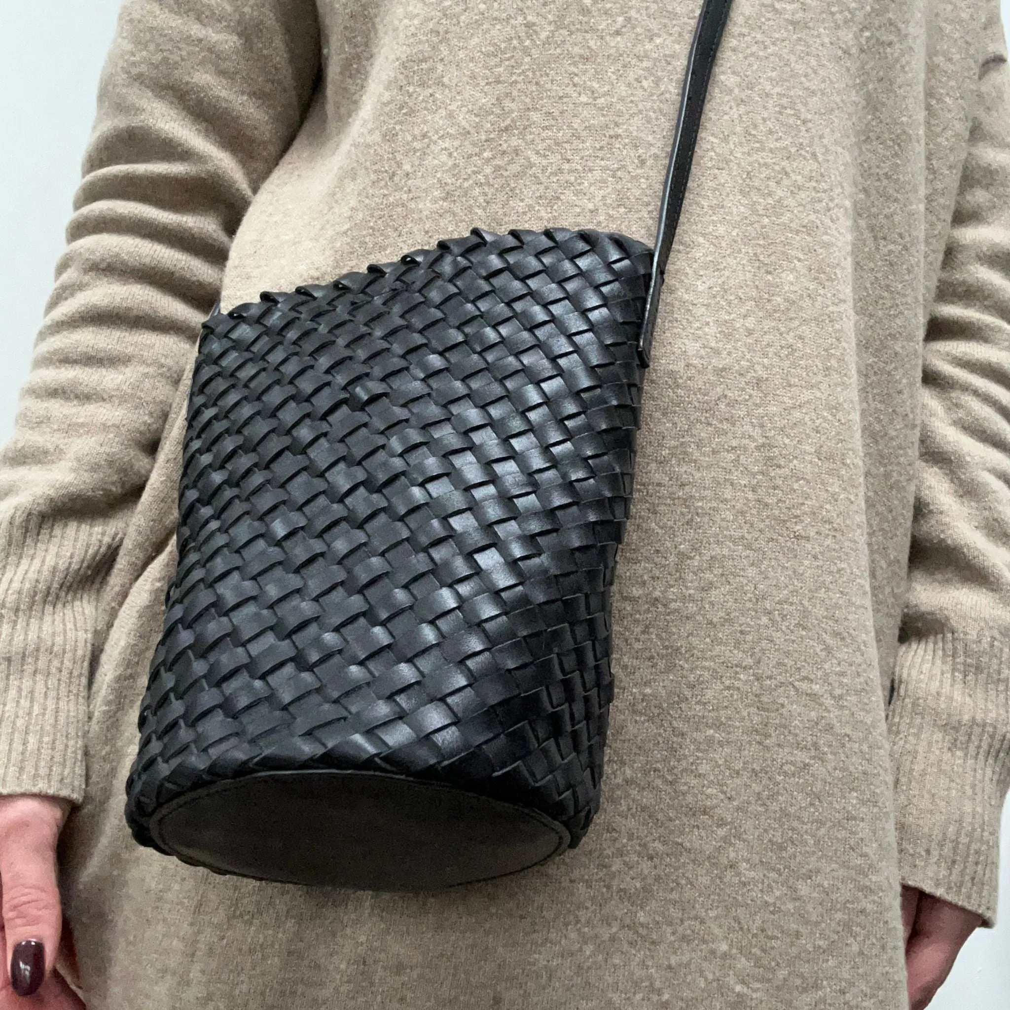 The Woven Leather Bucket Bag