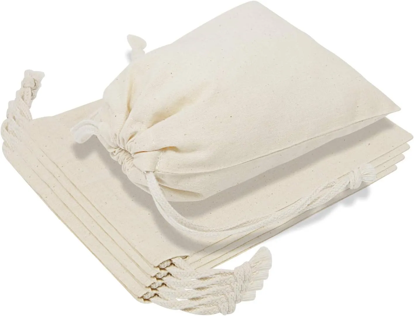 TOPDesign 10-Pack 10 x 12 Reusable Produce Bags, Muslin Bags with Drawstrings for Shopping & Storage, 100% Natural Cotton Bags, Washable, Biodegradable, Food Safe