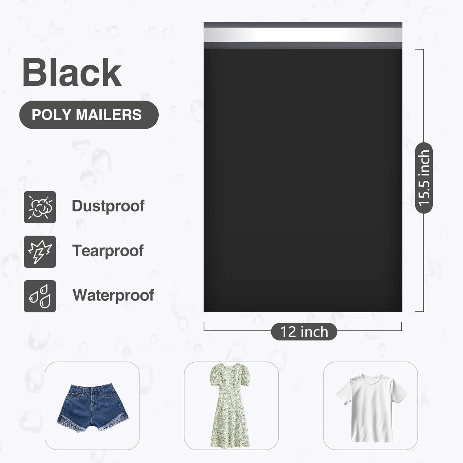 UCGOU 12x15.5 Poly Mailers Black Shipping Bags Self-Sealing Waterproof and Tear-Proof 50 Pack