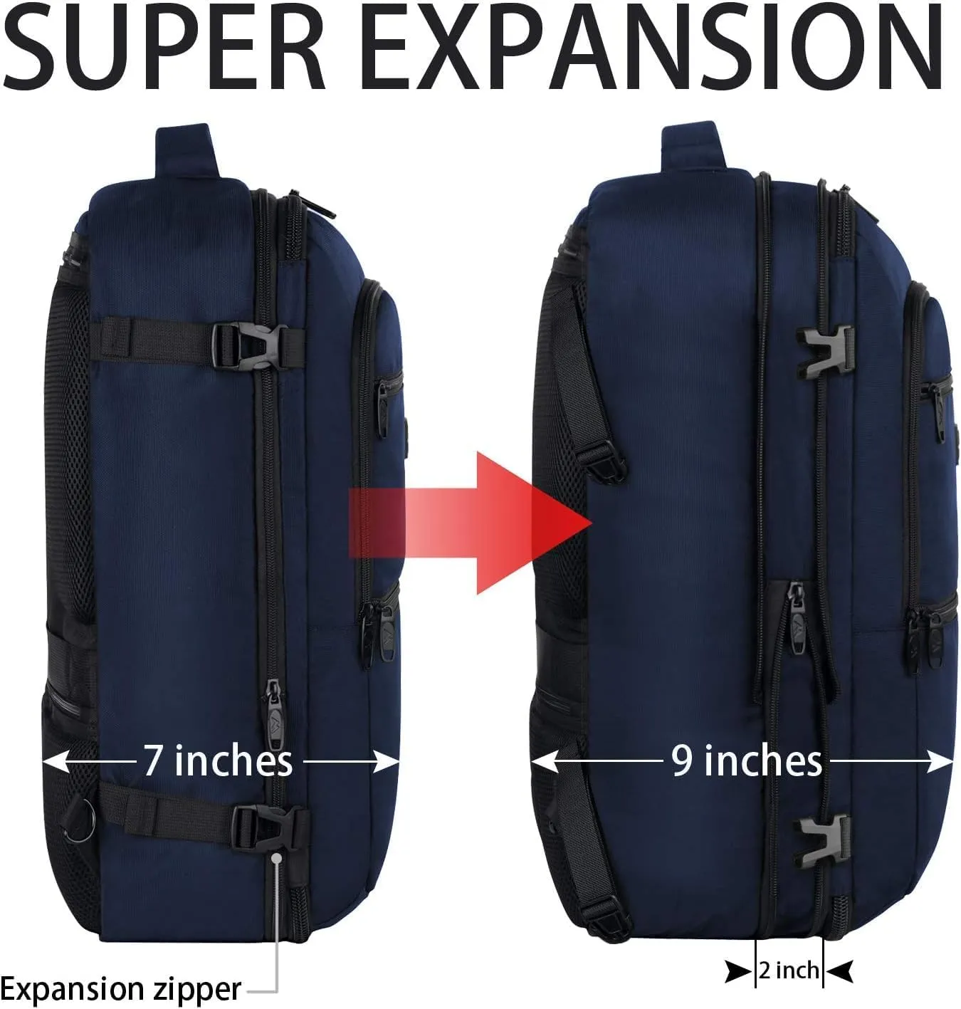 Vancropak Carry On Backpack, 50L Expandable Extra Large Travel Backpack, Flight Approved Water Resistant Luggage Suitcase Daypack, Lightweight Personal Business Weekender Bag for Men & Women, Blue