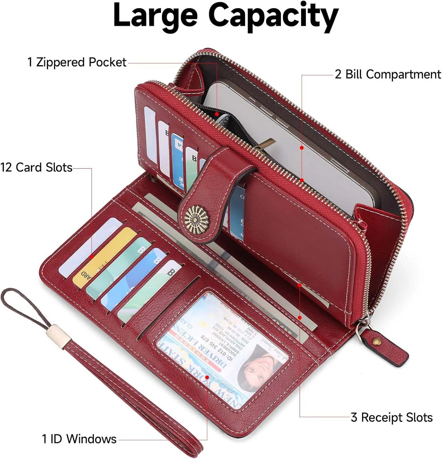 Wallets for Women Leather Credit Card Holder with RFID Blocking Holder Bifold Wristlet Clutch Wallet