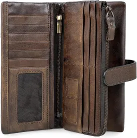 Women RFID Blocking Wallet Leather Vintage Large Capacity Credit Card Clutch Coffee