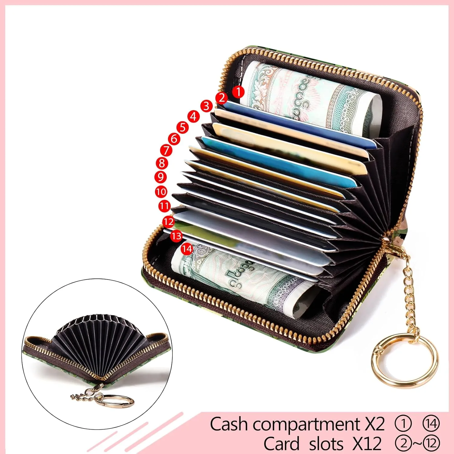 Women's Black Cat Floral RFID Wallet, Waterproof, Leather, 12 Card Slots, 2 Pockets for Coins, 2.5 in x 3.5 in