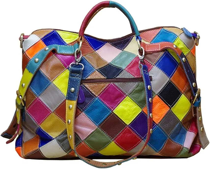 Women's Multicolor Tote Handbag Genuine Leather Random Color Hobo Shoulder Purse