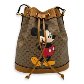 X Disney  Bucket Bag Brown in Coated Canvas, Gold hardware