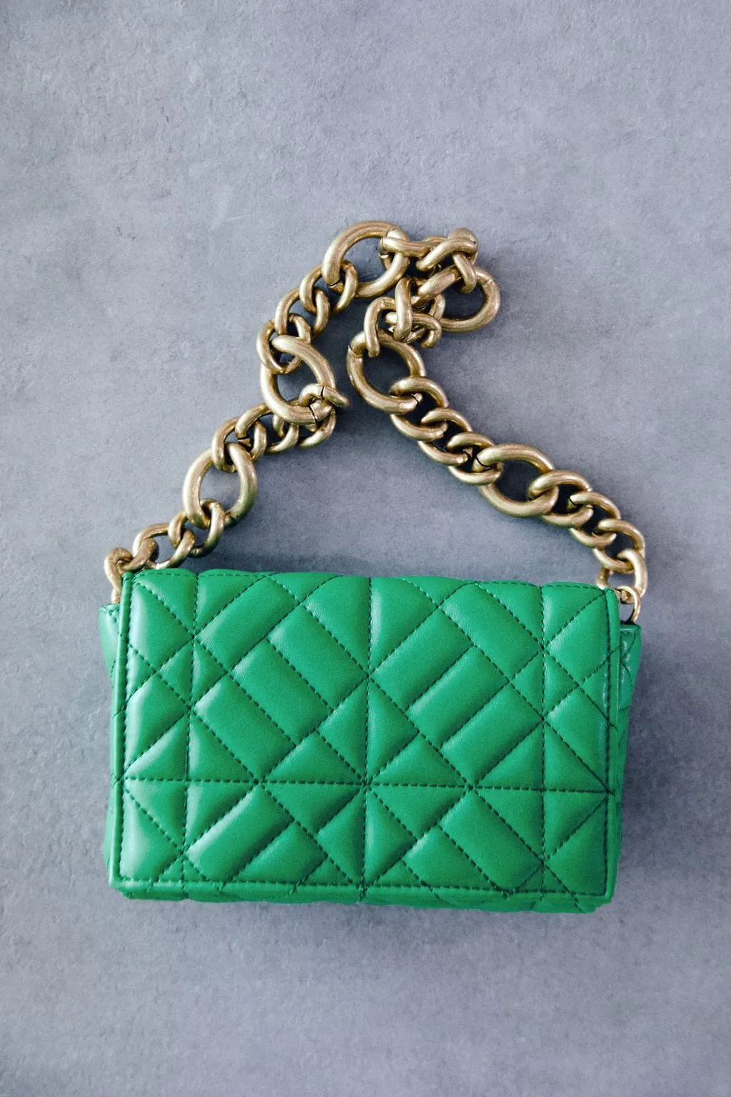 ZARA green padded shoulder bag w/ gold chunky chain strap