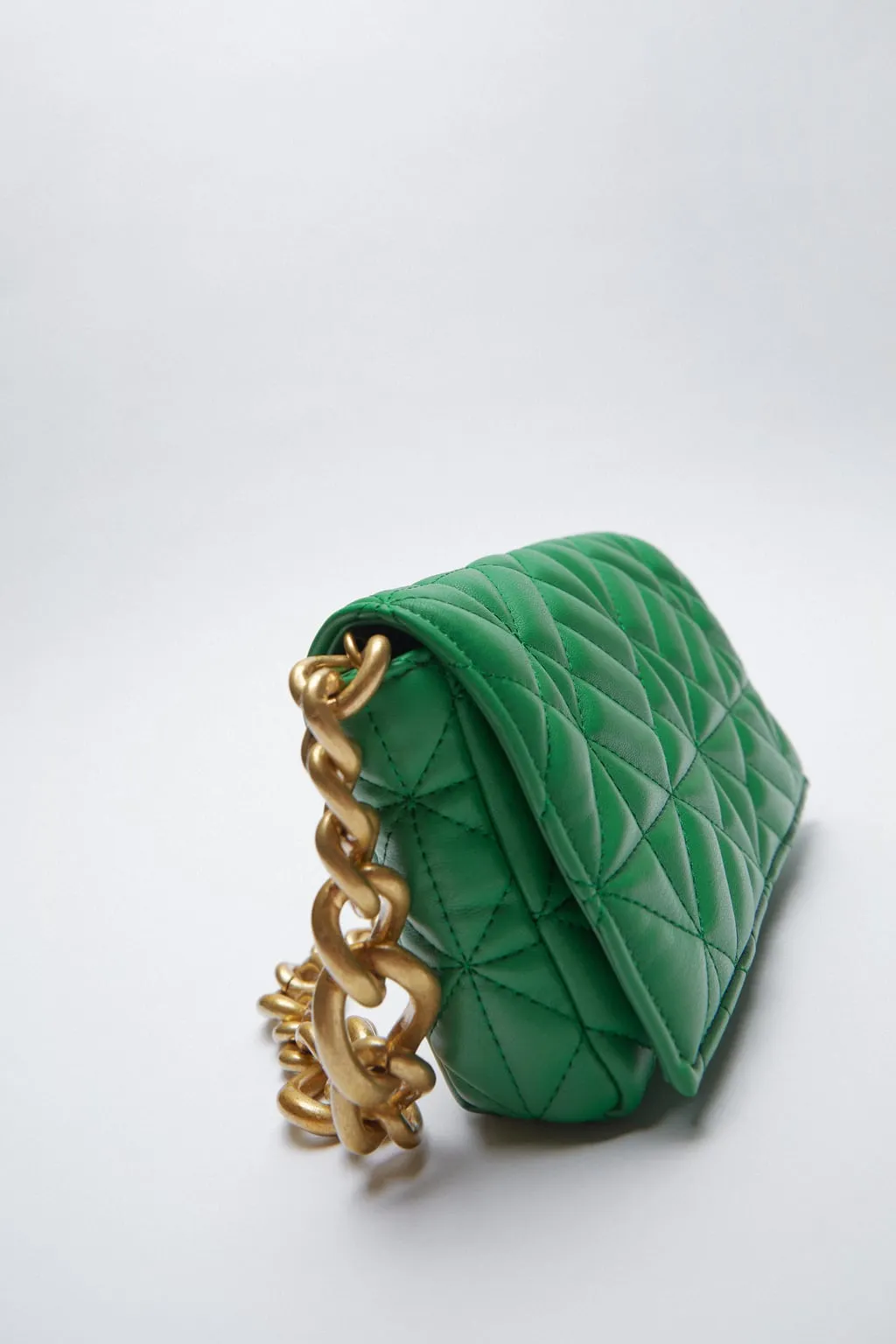 ZARA green padded shoulder bag w/ gold chunky chain strap