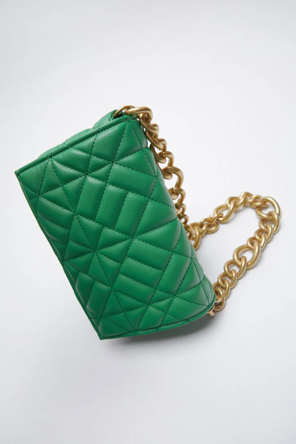 ZARA green padded shoulder bag w/ gold chunky chain strap